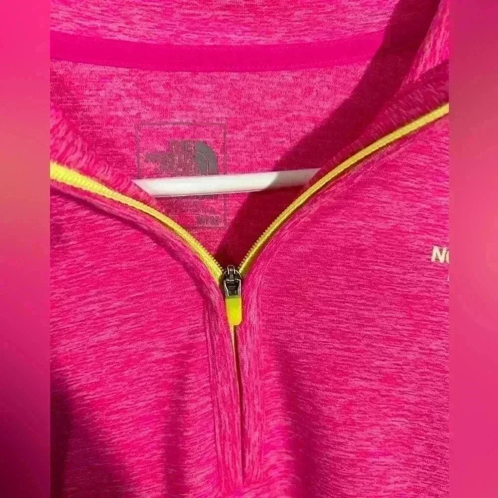 The North Face Quarter Zip Women’s Medium Pink/neon yellow 1/4 Zip long sleeve - Picture 3 of 12
